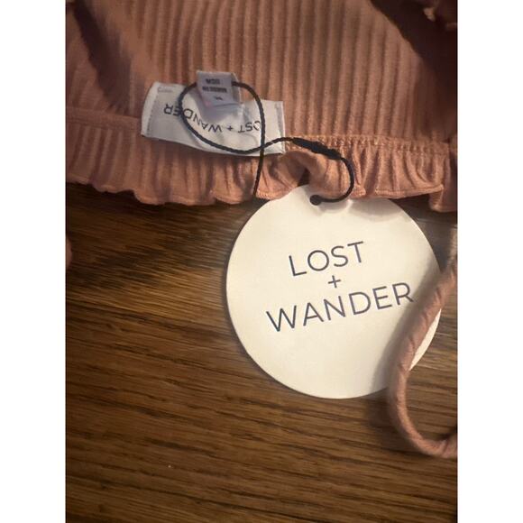 NWT M Lost + Wander Tie Sleeve Ribbed Midi Peach Pink Dress Sleeveless Stretch - Picture 3 of 5